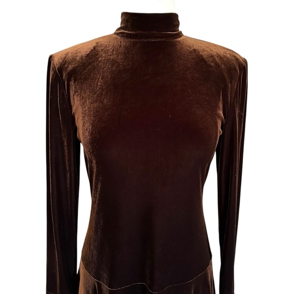 JOSEPH RIBKOFF Vintage Velvet Swing Dress Chocolate Brown Quiet Luxury Glam NWT - Picture 3 of 16